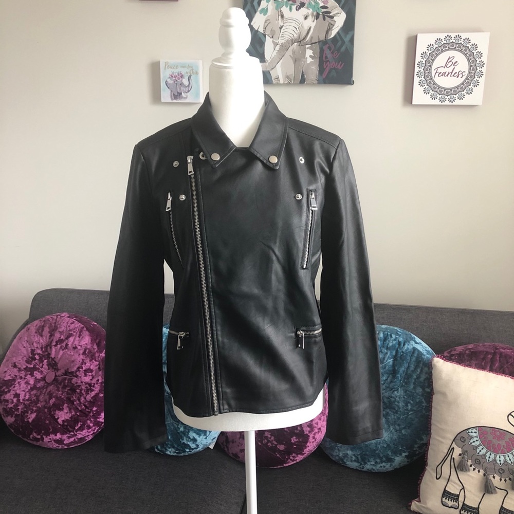 Faux Leather Moto Zippered Jacket NWOT
